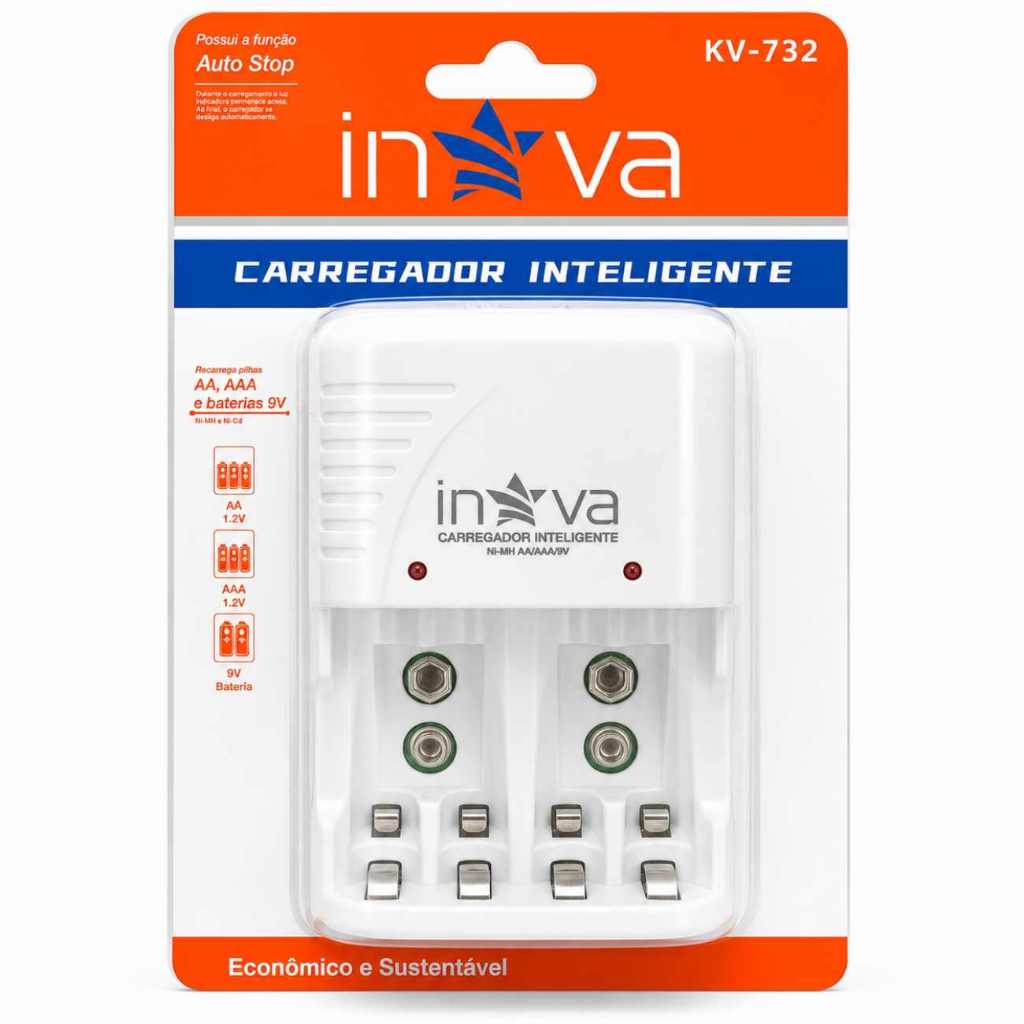 Carregador Pilha Recarregável AA AAA Bateria 9V I