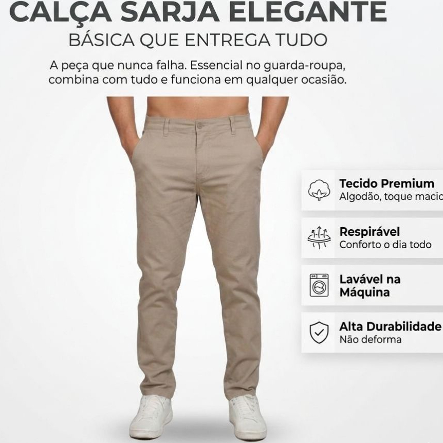 Calças Masculina Sarja Premium Com Elastano Slim 