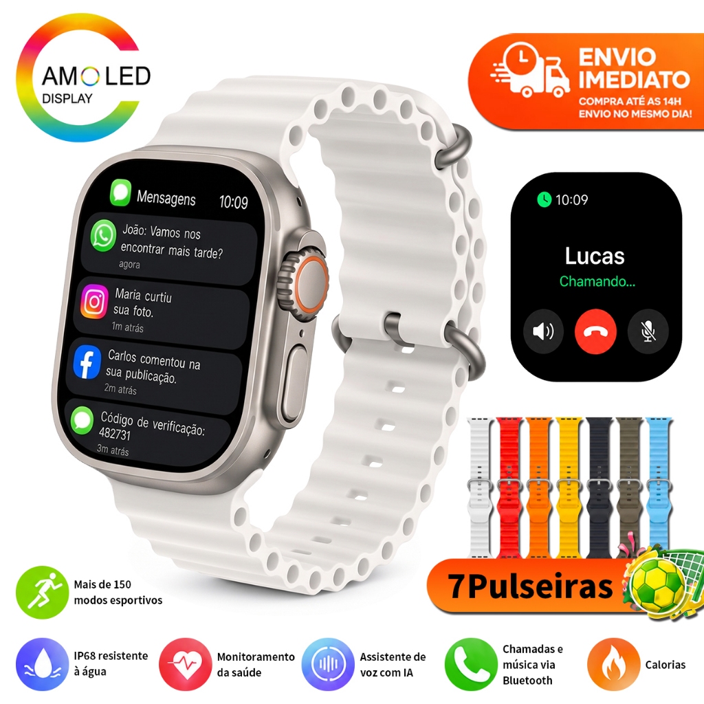 2026 Smartwatch 6 Em 1 Tela AMOLED 2.02 HD GPS NFC