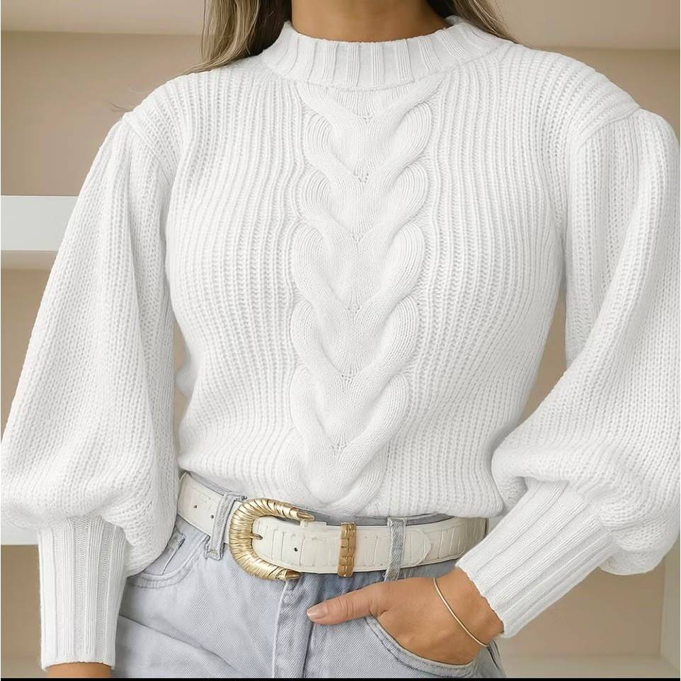 Blusa Poliéster Feminina Tricot Manga Longa com T