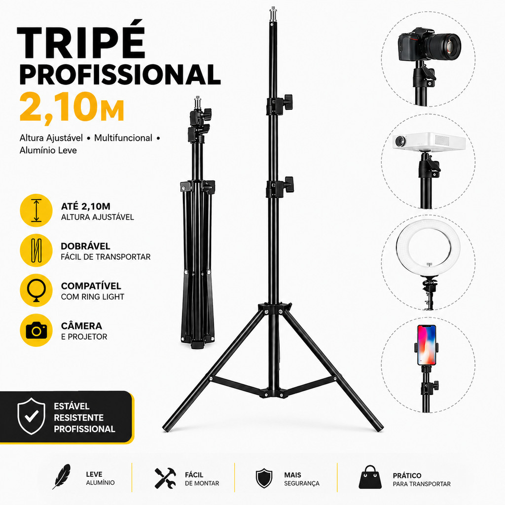 Tripé ajustável para banner com 2,10 metros de a
