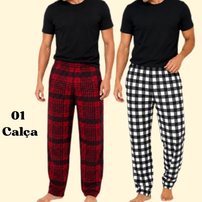 01 Calça de Pijama Xadrez Masculina Fininha Poli�