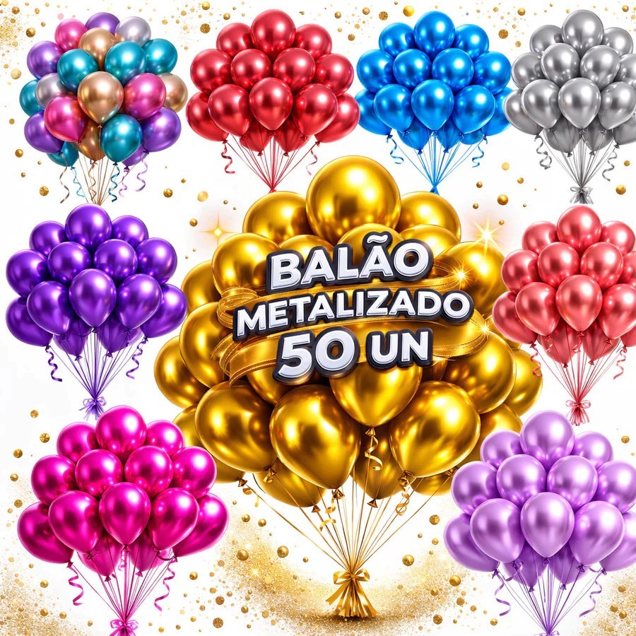 Kit 50 Balões Metalizados Cromados 10 Polegadas-D