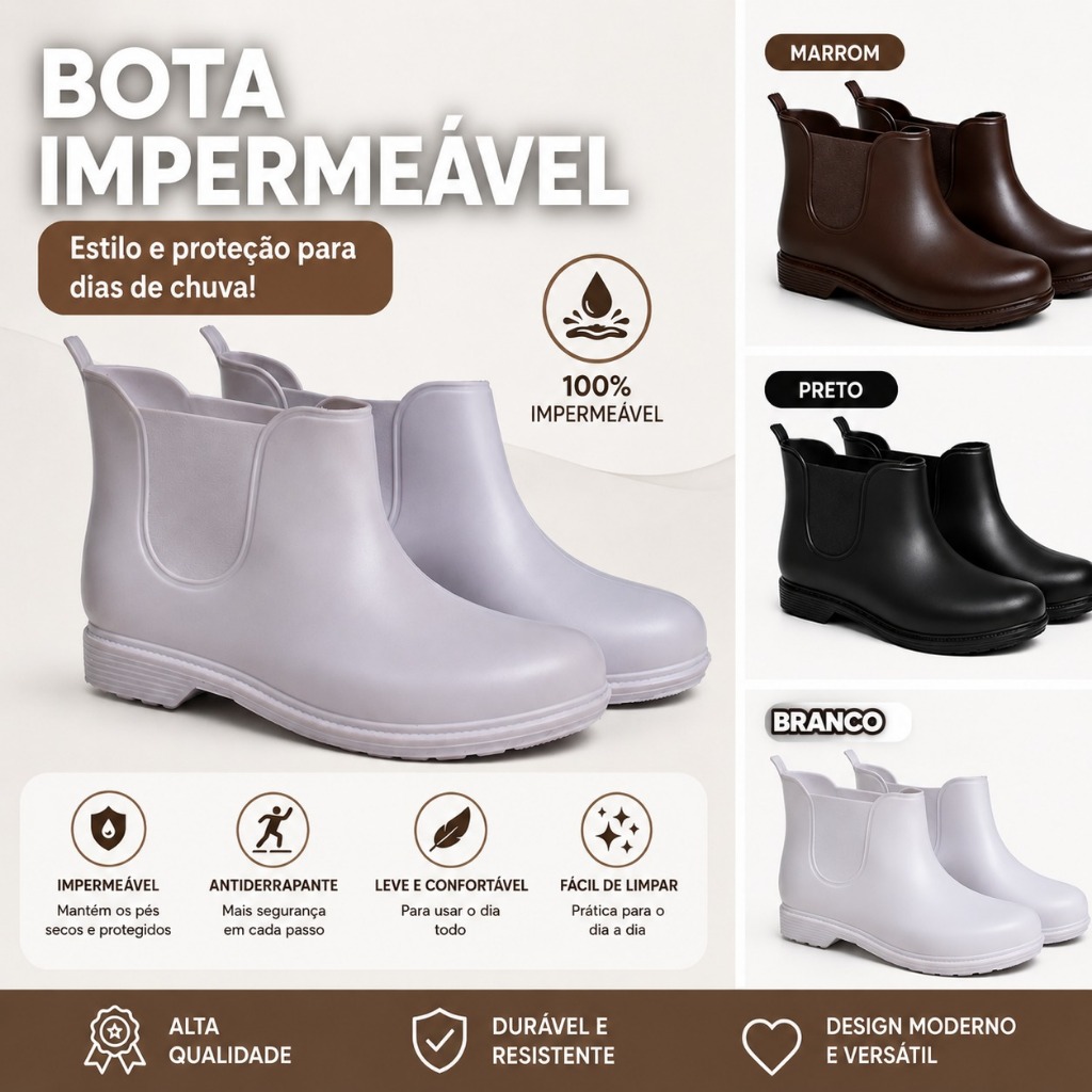 Bota Galocha Chelsea Impermeável Unissex Antiderr