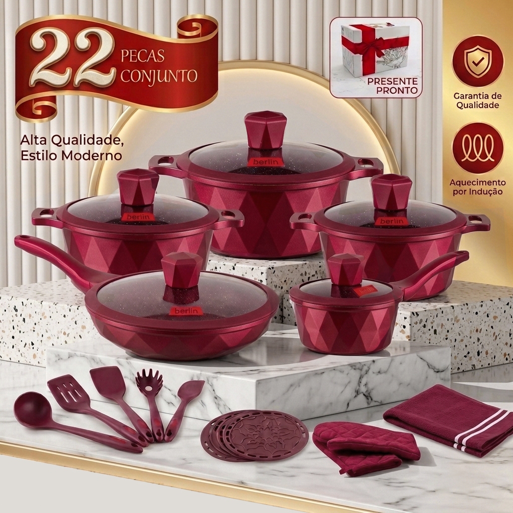Jogo de Panelas Antiaderente Ceramica 22 Pecas Cac