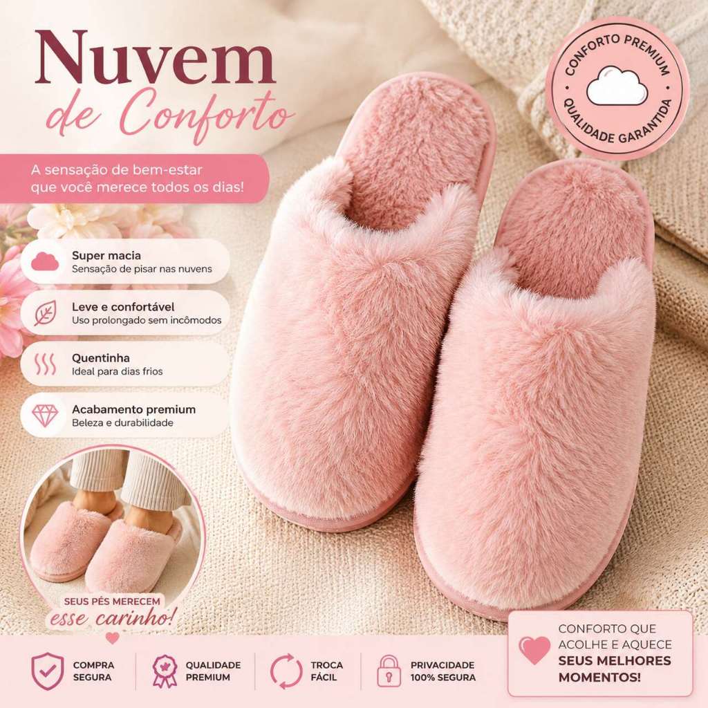 Pantufa de Pelúcia Unissex Antiderrapante  Chinel