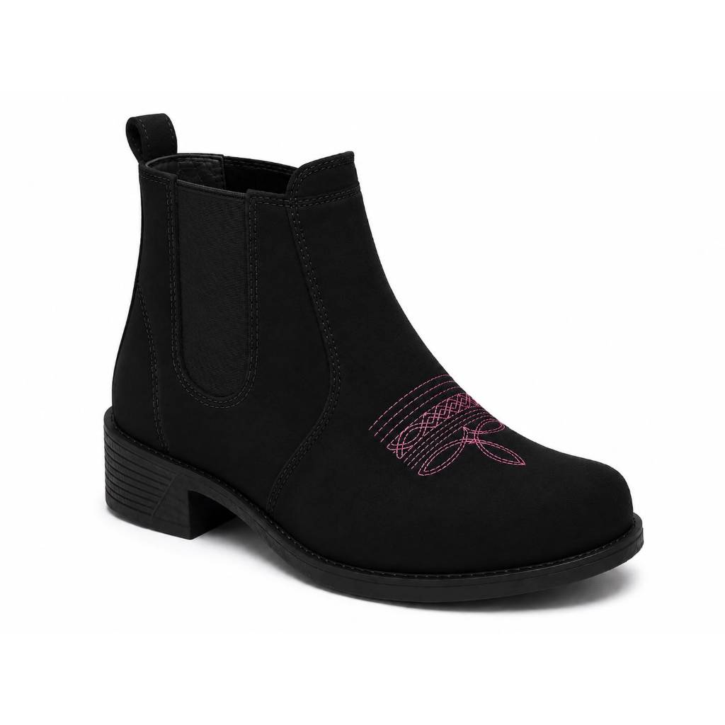 Bota Country Feminina Botina Texana Preta Camurça
