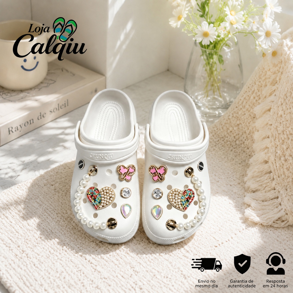 Kit Babuche Feminino Eva com Pingentes Antiderrapa