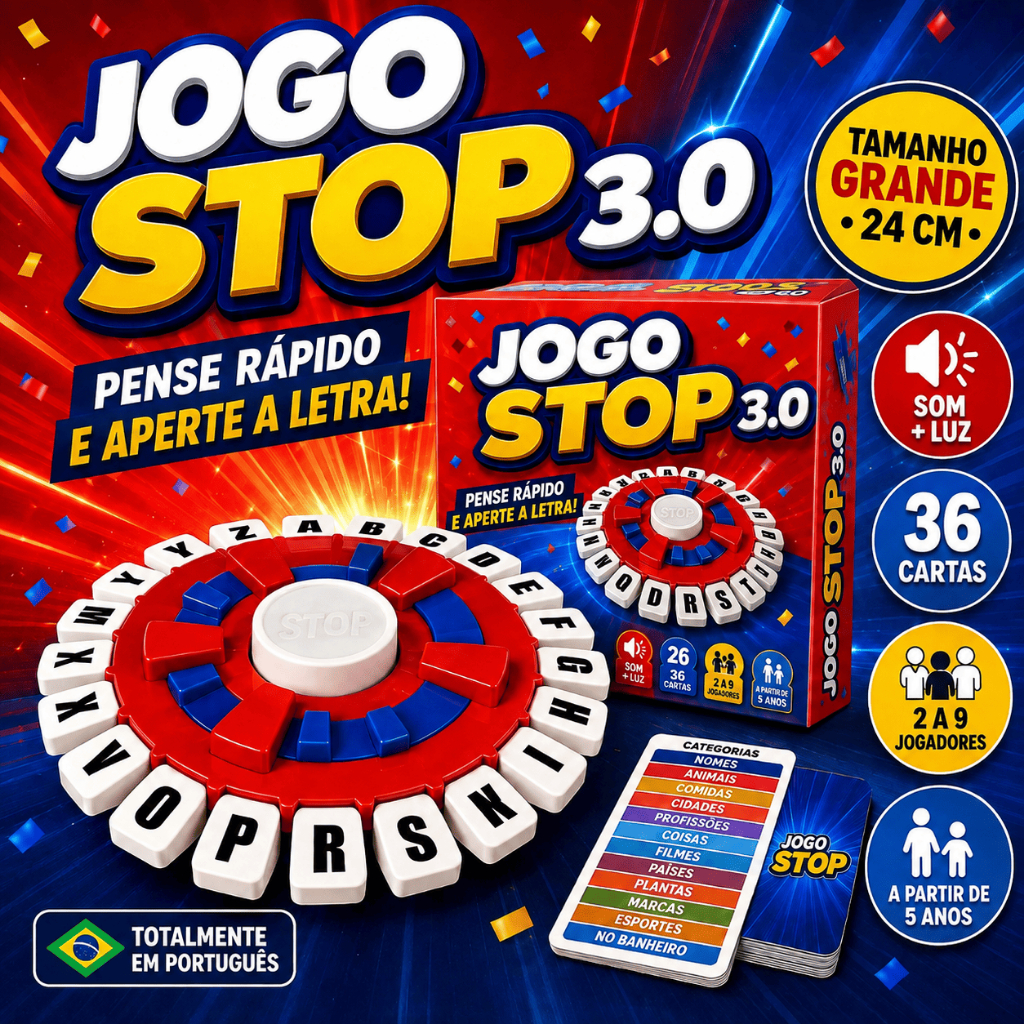 Jogo Stop Brinquedo de Palavras Tabuleiro Educativ
