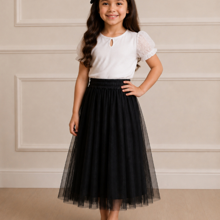 Saia Tule Infantil Midi Gode menina Moda Evangelic