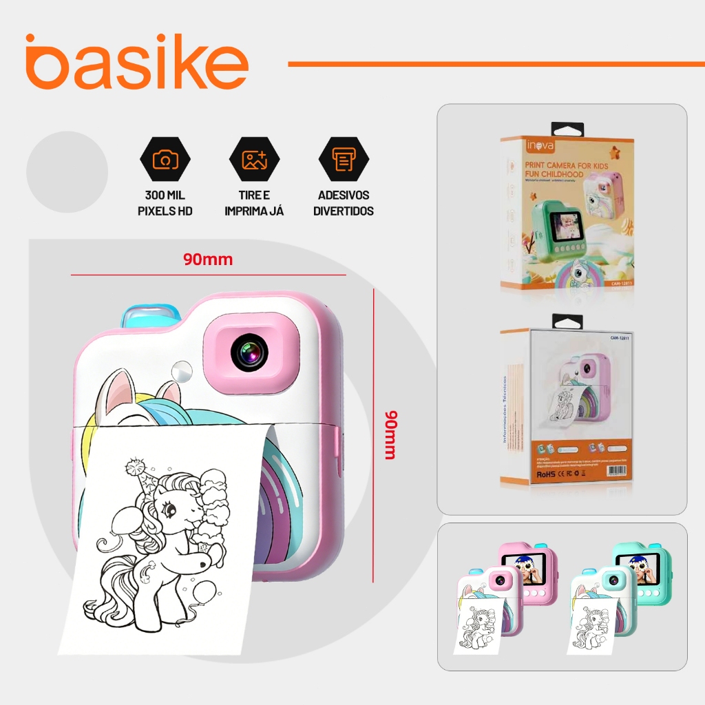 BASIEK x INOVA Câmera Instantânea Infantil Tela 
