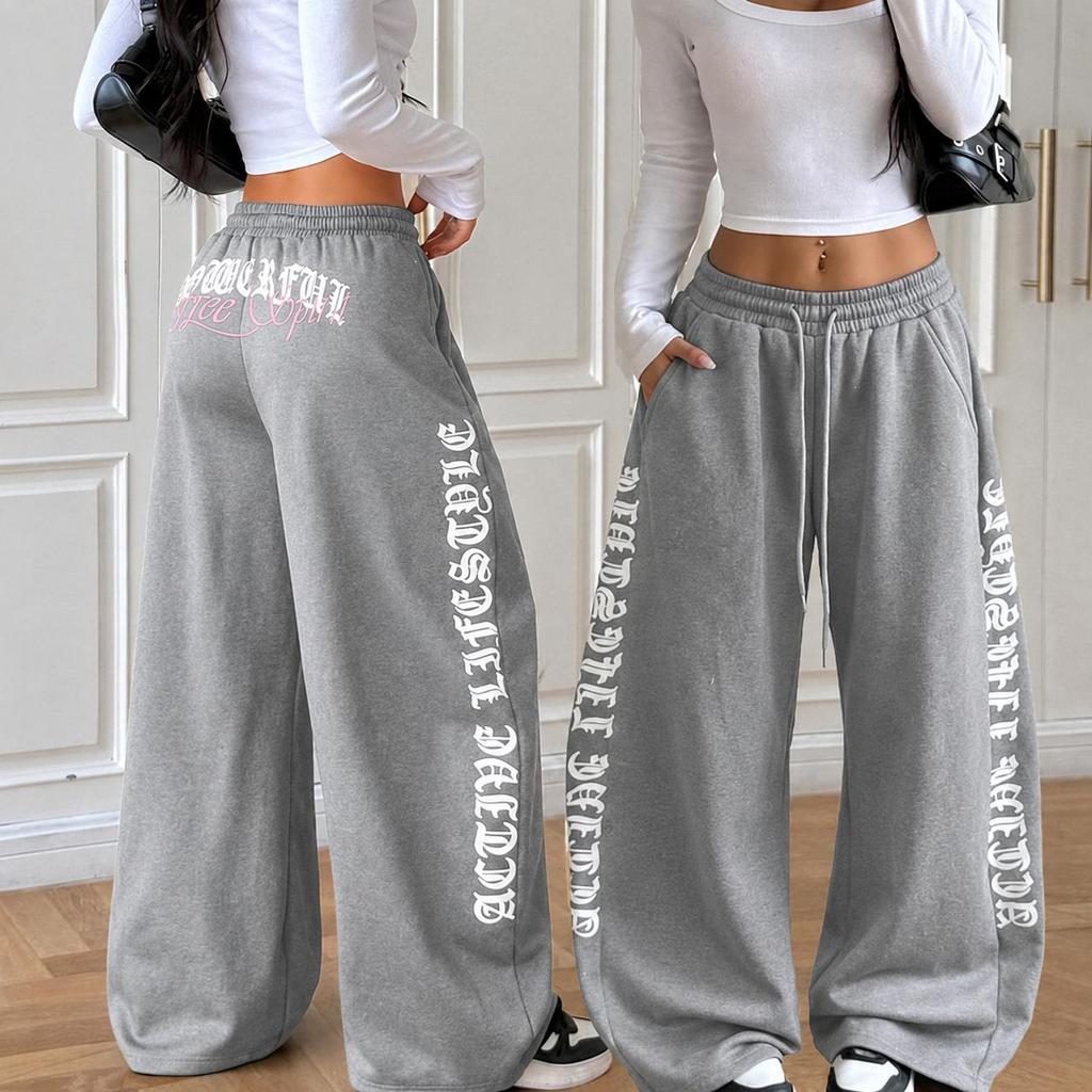 Calça Wide Leg Baggy Moletom Feminina Casual Moda