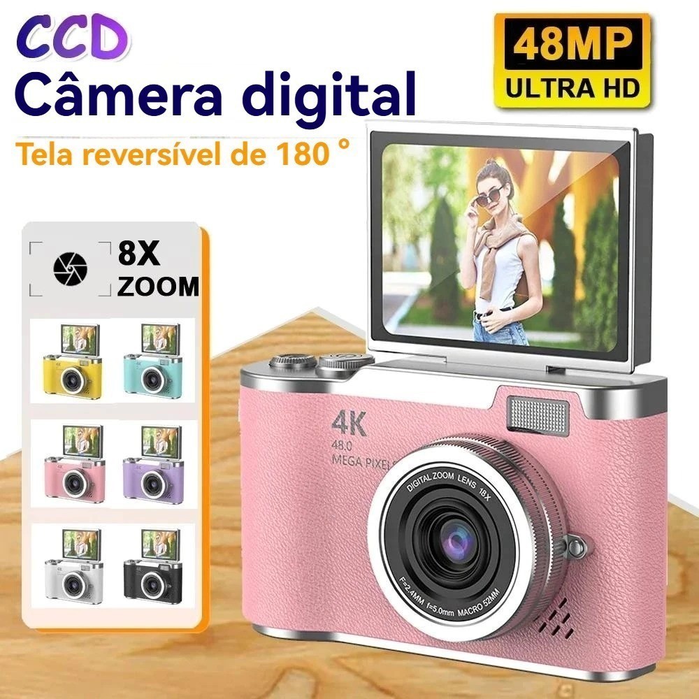 Câmera digital com zoom 4K CCD 8x, adequada para 