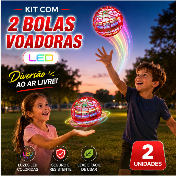 Kit 2 Bolas Voadoras LED RGB Recarregáveis USB-C 