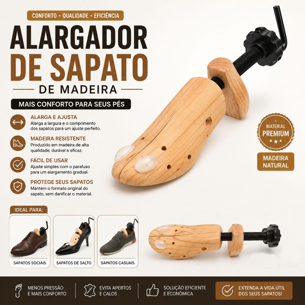 Alargador Sapato Madeira Regulável 33 ao 44 Ajust