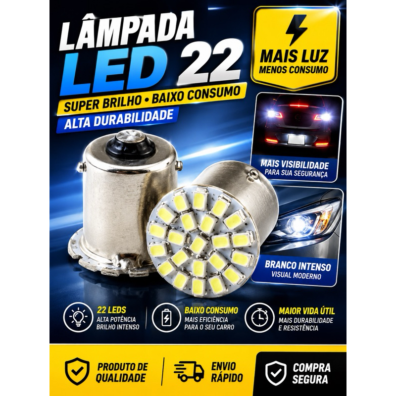 LÂMPADA LED DE RÉ SUPER BRANCA 12V | PAR 2 UNIDA