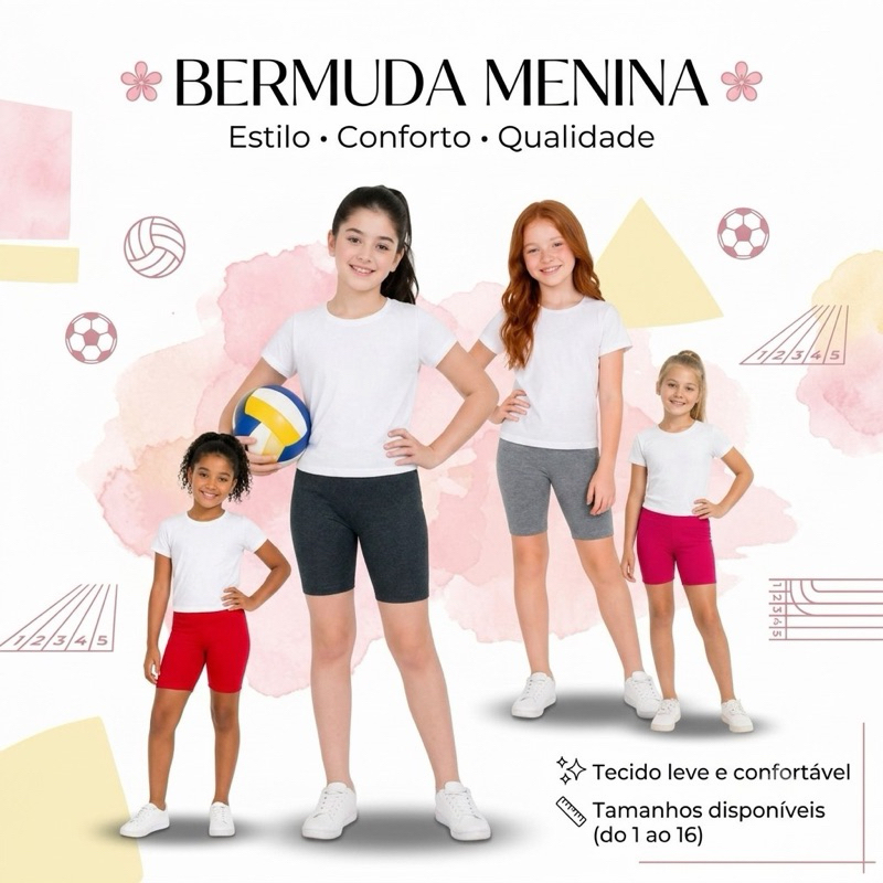 KIT 3, 4 ou 5 BERMUDAS SHORTS CICLISTA INFANTIL/JU