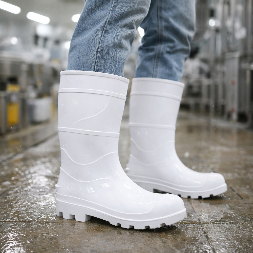 Bota PVC Branca Antiderrapante Cano Médio Imperme