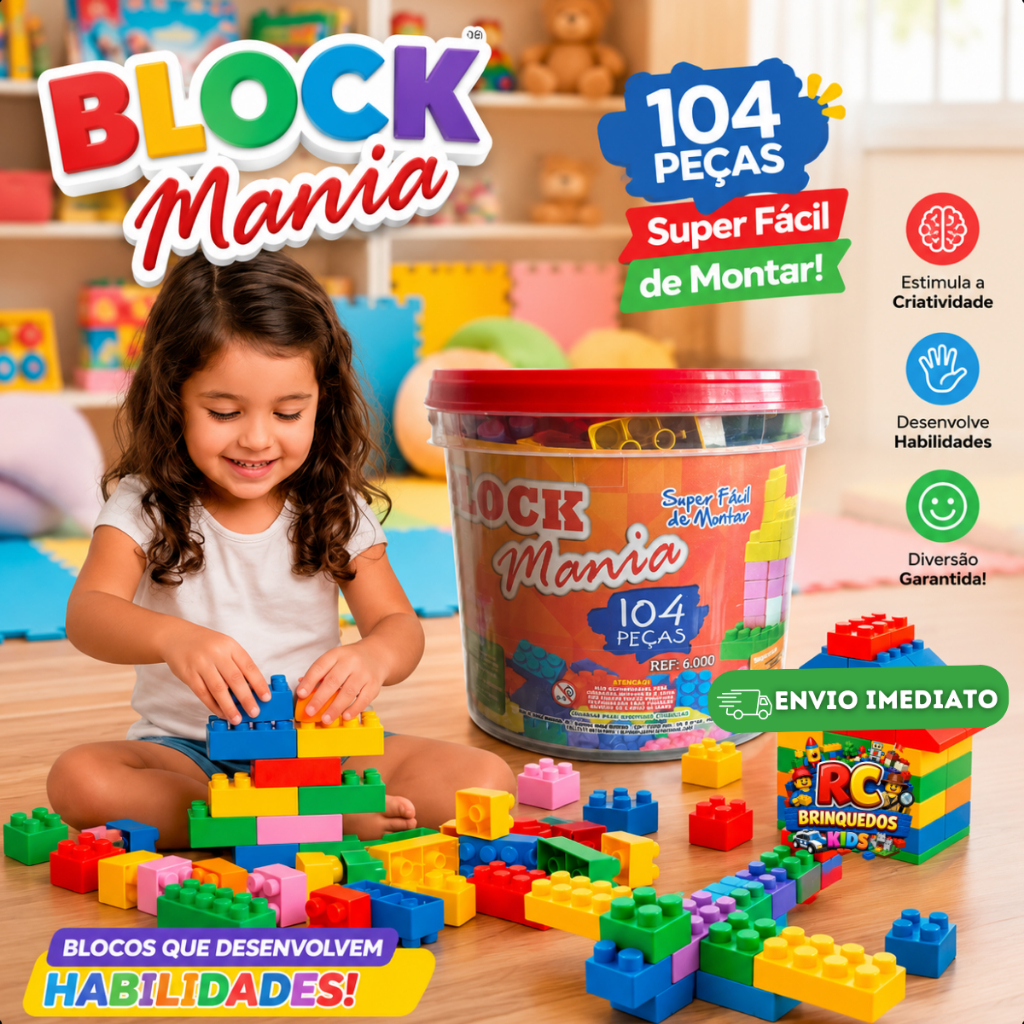 Balde Blocos de Montar 104 Peças Brinquedo Infant