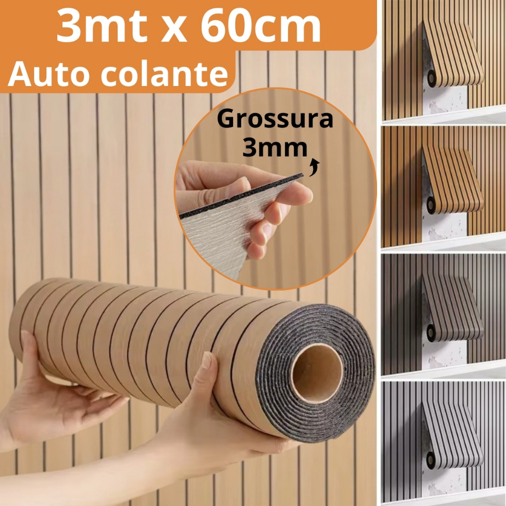 Painel Ripado autoadesivo 3D 3m x 60cm Grosso Reve