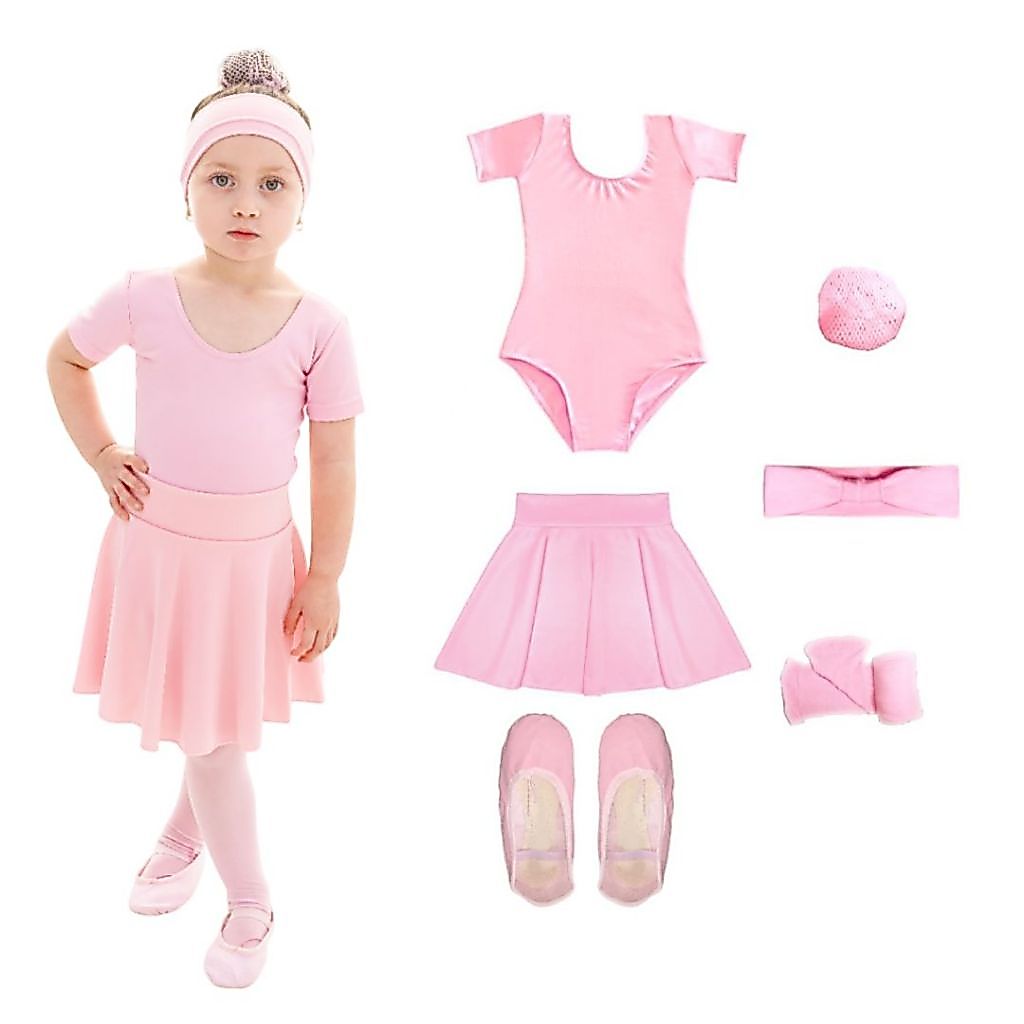 Kit Ballet 6 Itens Rosa Infantil Iniciante C/ Saia
