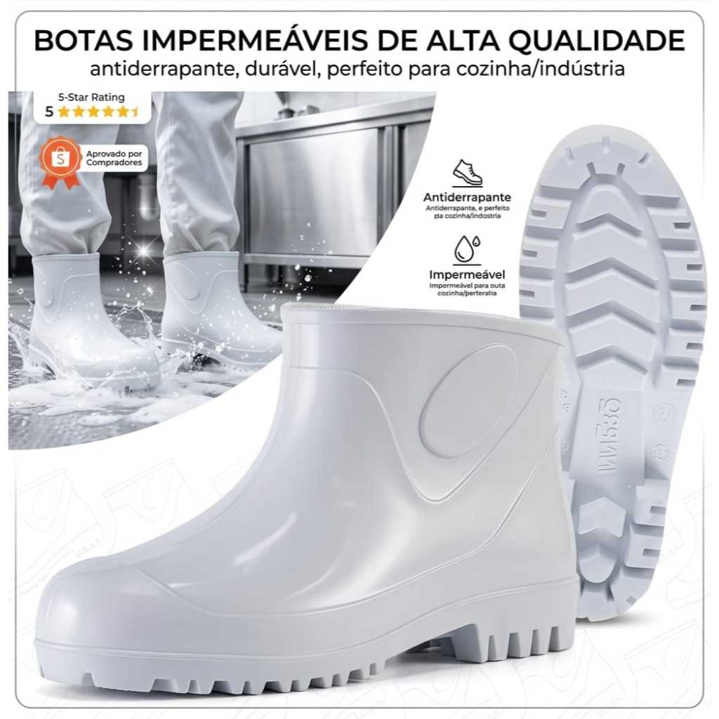 Bota Galocha PVC Impermeável Antiderrapante Cano 
