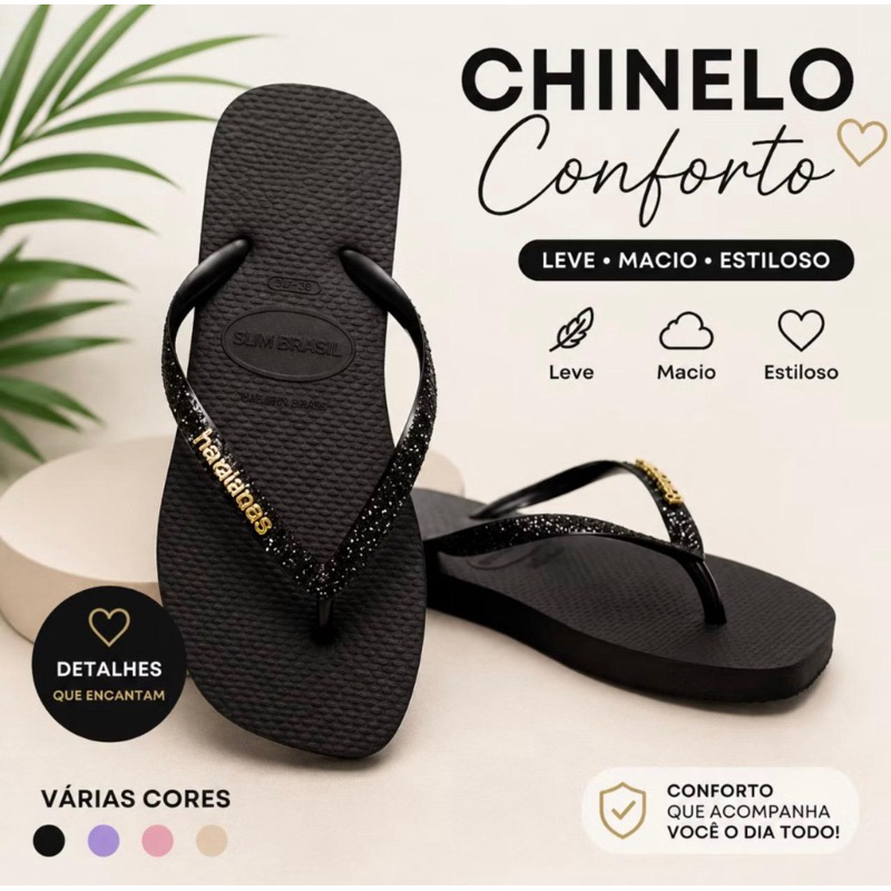 Chinelo Feminino com detalhe Leve Confortável Par