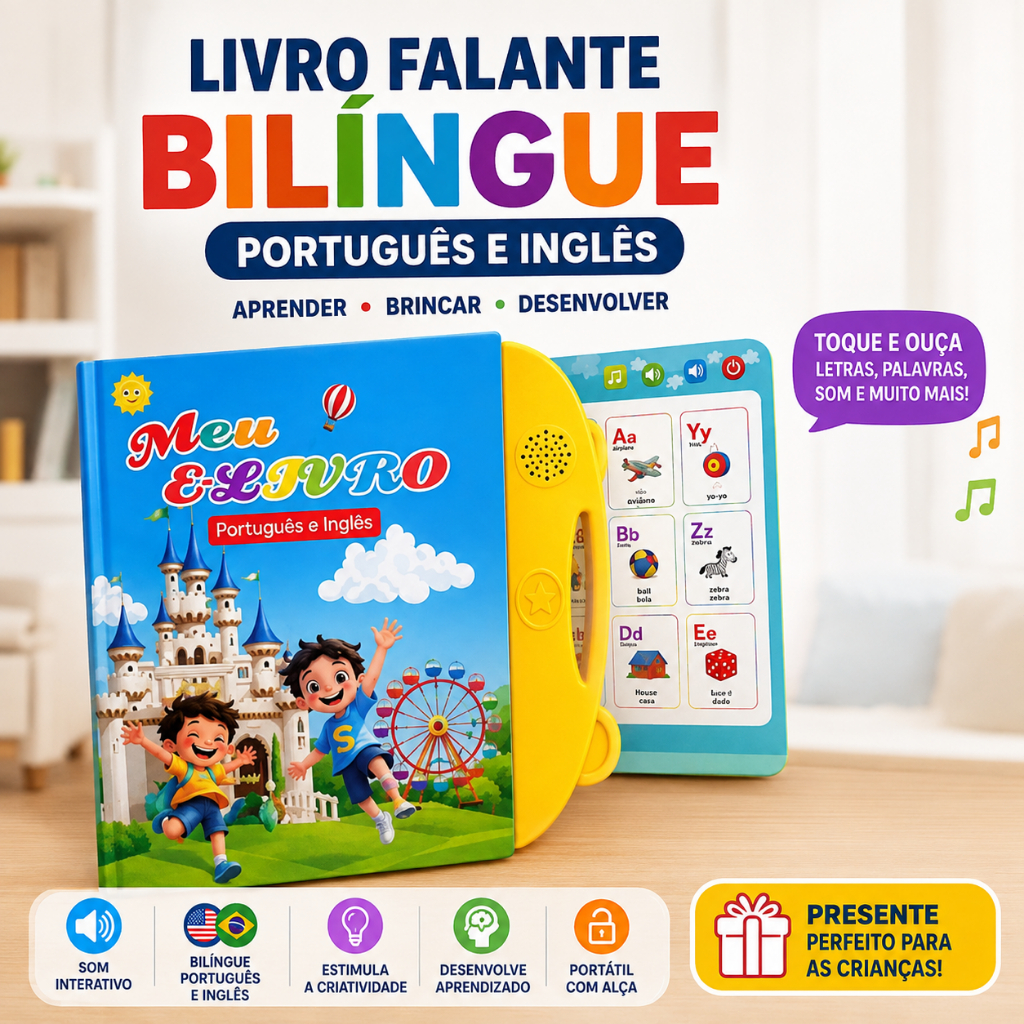 AUXOM Livro Infantil Falante Bilíngue Português/