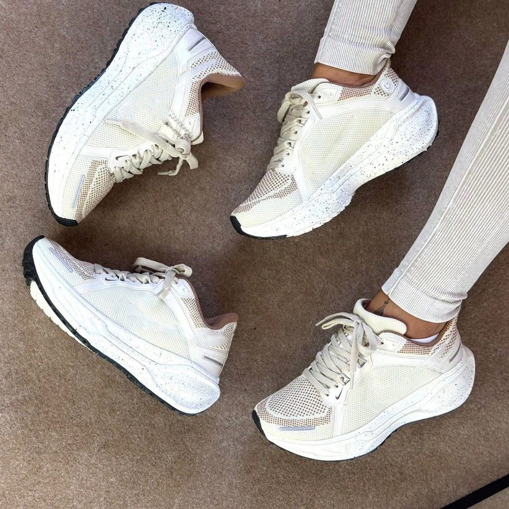 Tênis Feminino Casual Branco Bege Confortável Le