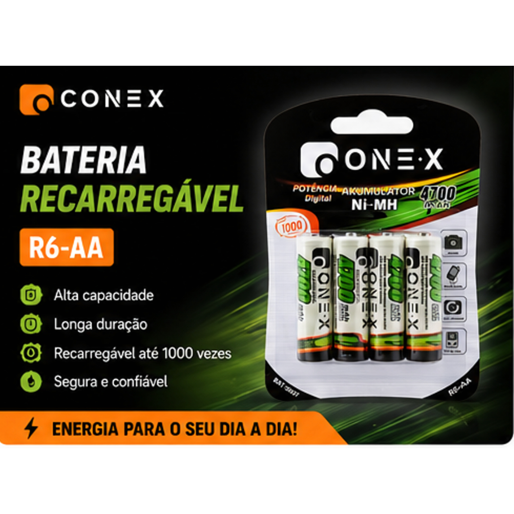 Kit 4 Pilhas Recarregáveis AAA/AA ONEX | Alta Dur