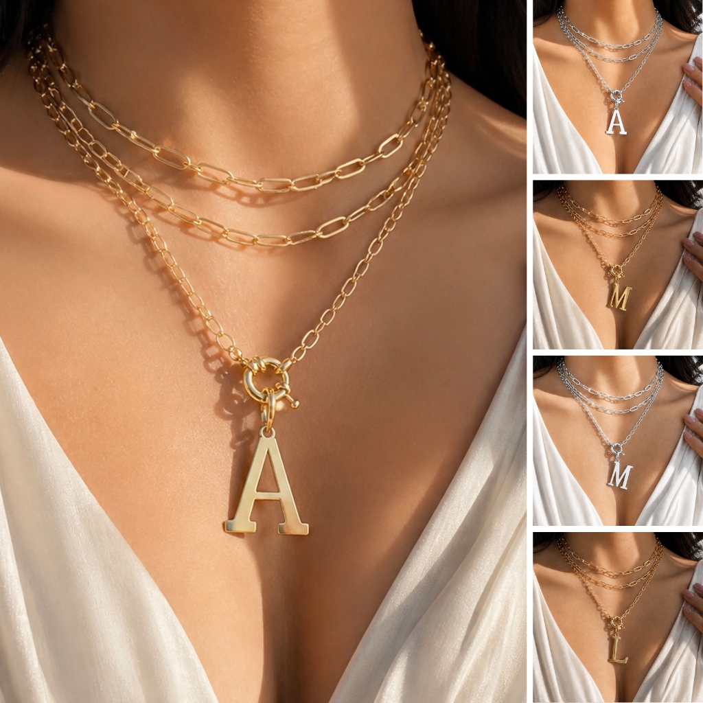Kit 3 colares apresenta pingentes moda com letras 