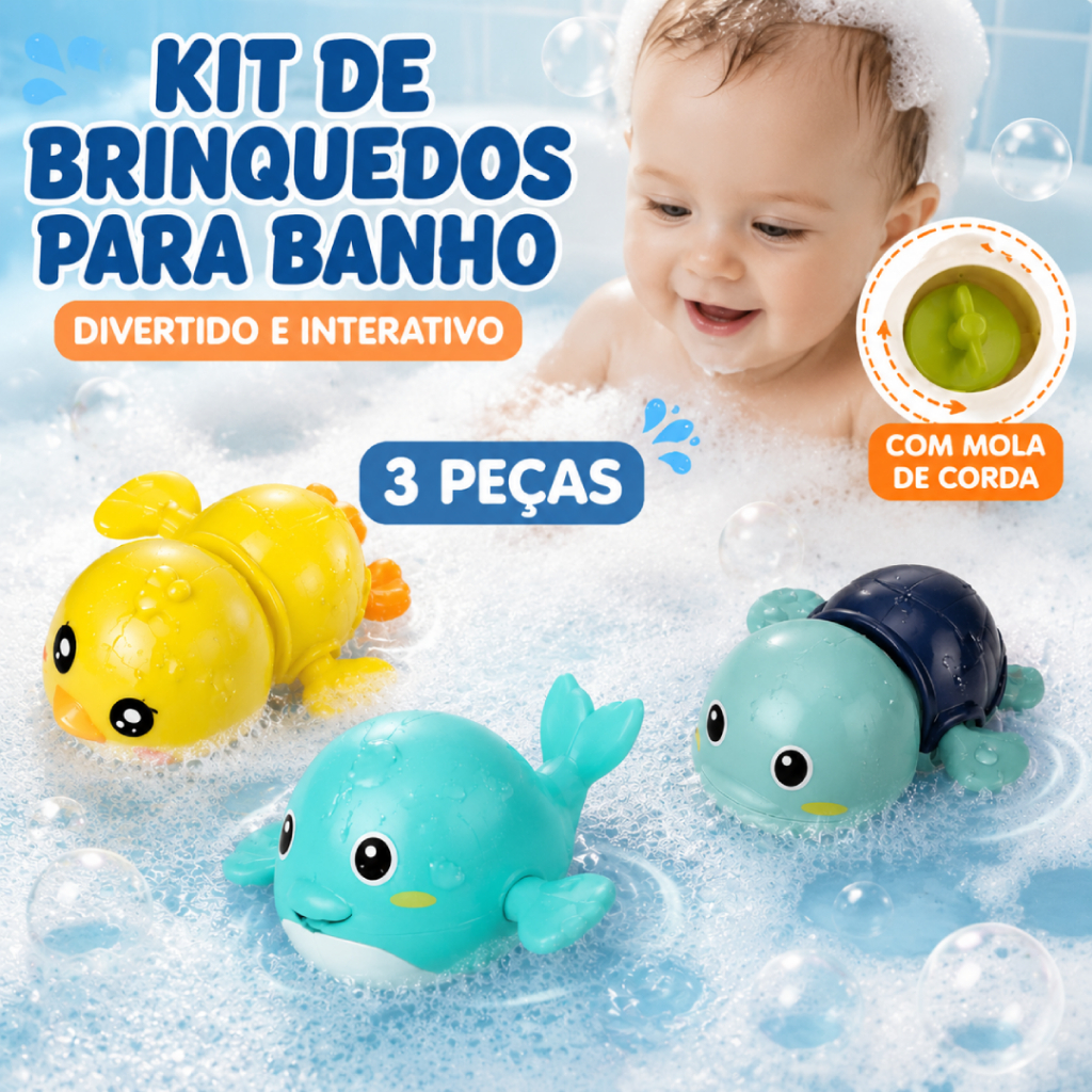 Kit 3 Brinquedo Infantil de Água para Banho Pisci