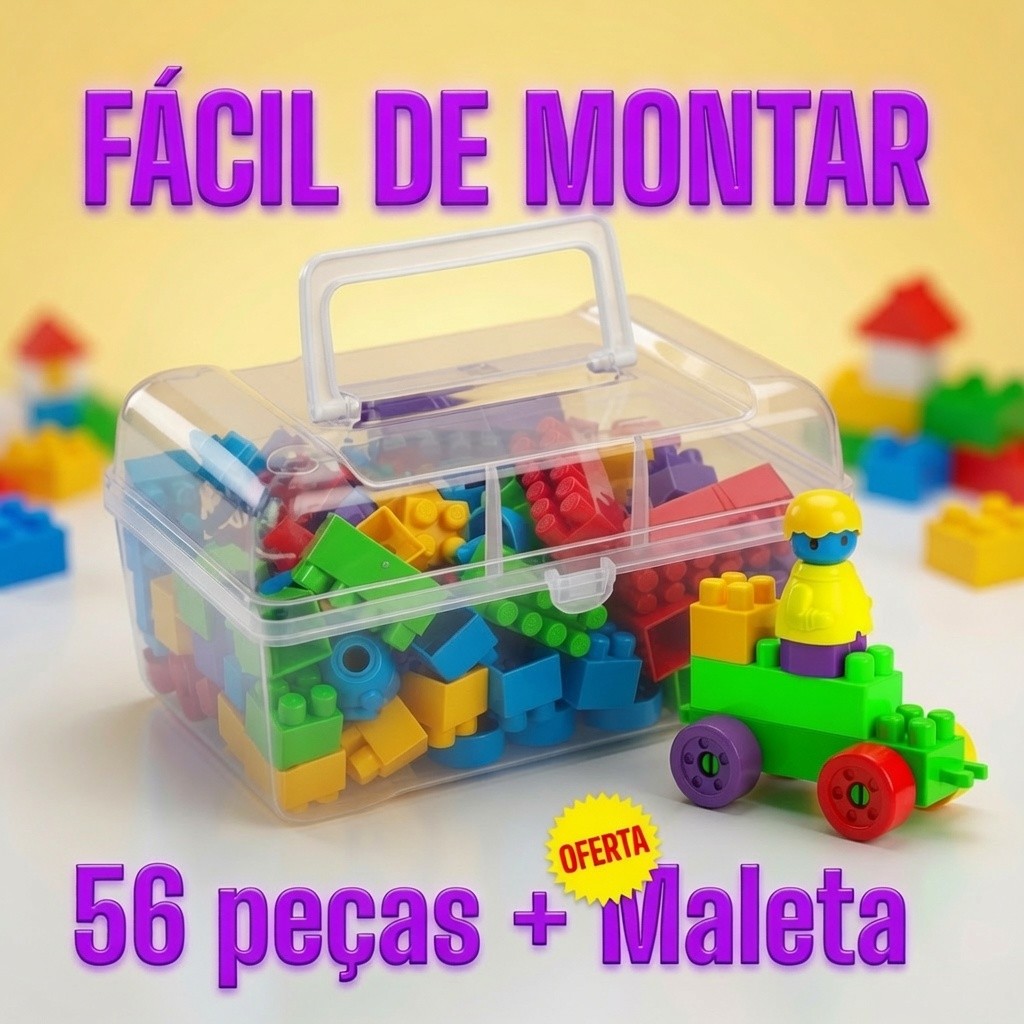 Blocos de Montar Com 56 Peças com Maleta Educativ