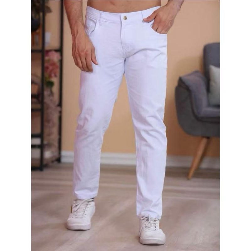 Calça Jeans branca skinny algodão com lycra masc