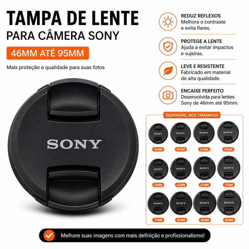 Tampinha Frontal Lente Sony Ø 46mm Ø 49mm Ø 52m