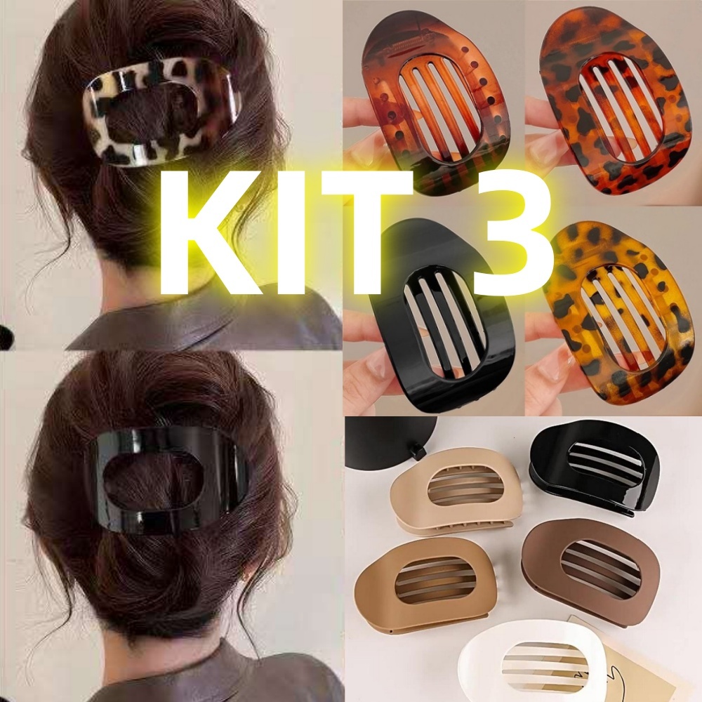 Kit 3 Presilha De Cabelo Oval De Terra Plana Apert
