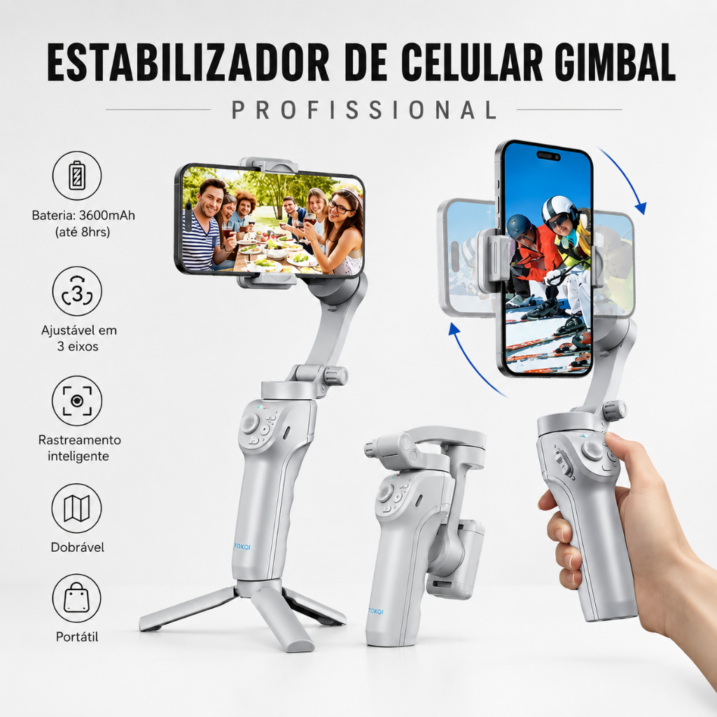 Estabilizador Celular Gimbal Portátil 3 Eixos Blu