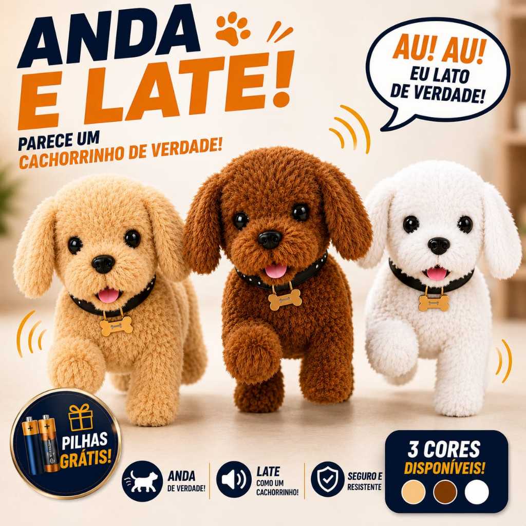 Brinquedo Cachorrinho Late e Anda Com Som Divertid