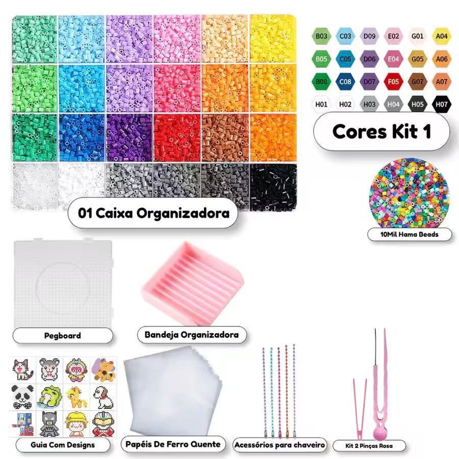 Kit Hama Beads 10.000 Peças 2,6mm 24 Cores Pinça