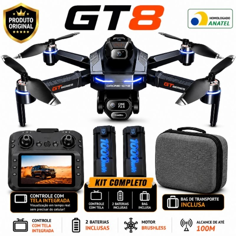 Drone GT8 Pro 4K Controle com Tela Integrada 2 Bat