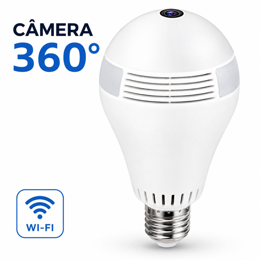 Lâmpada Câmera de Segurança WiFi 360° VR Cam P