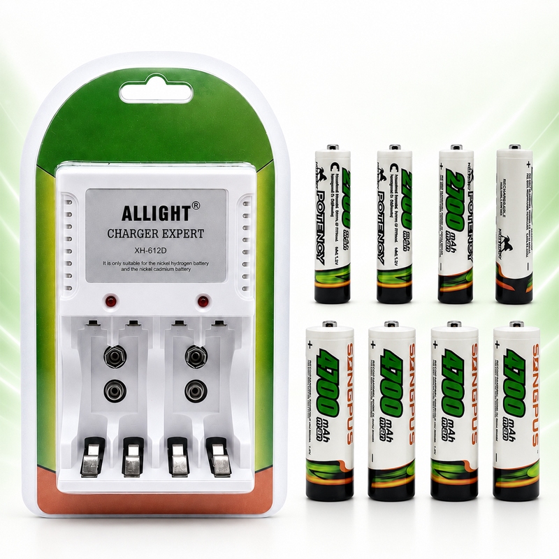 Kit Carregador de Pilhas AA AAA Bateria 9V Bivolt
