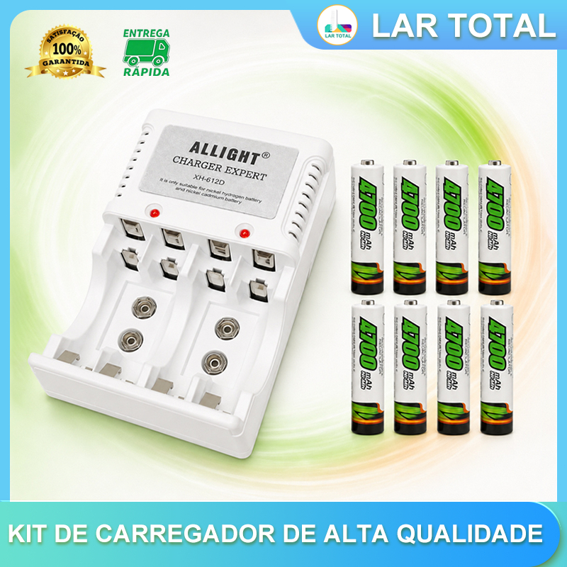 Kit Carregador de Pilhas AA AAA Bateria 9V Bivolt