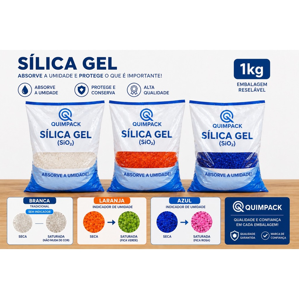Sílica Gel Branca/Azul/Laranja 1-3mm ou 4-8mm Qui